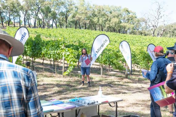 Brandy Rawnsley presents trial data to guests