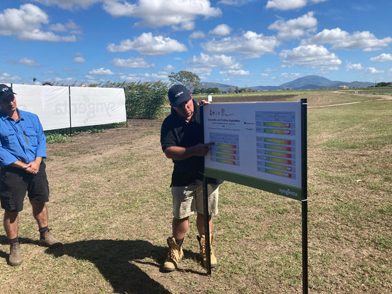 Man reading a chart in a field