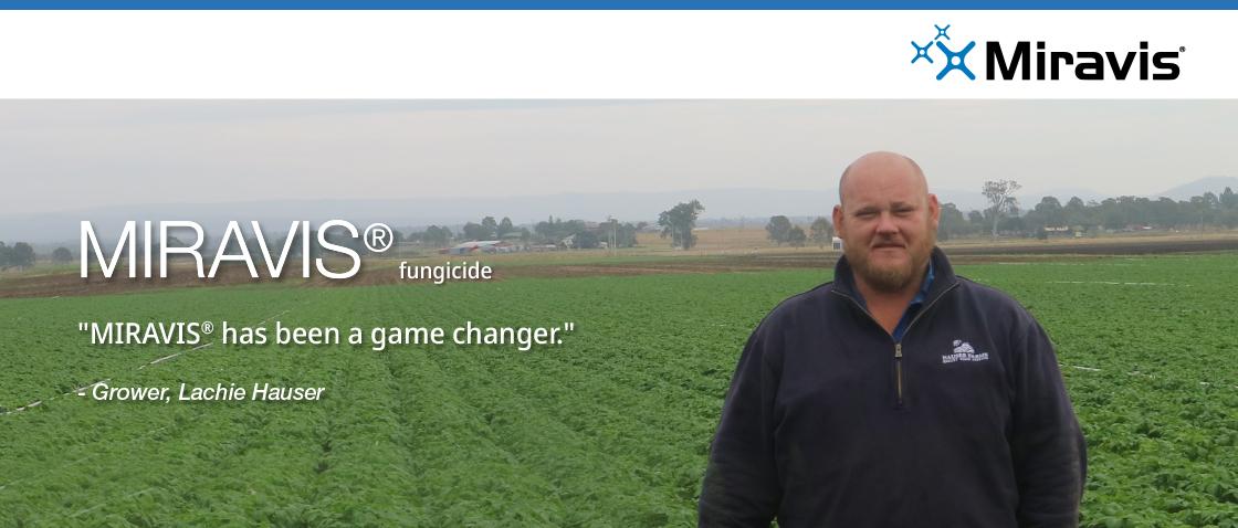 MIRAVIS fungicide grower testimonial featuring Lachie Hauser in broadacre field describing product as game changer for crop disease control