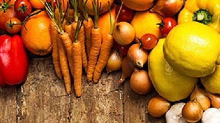 Vegetables on wooden bench