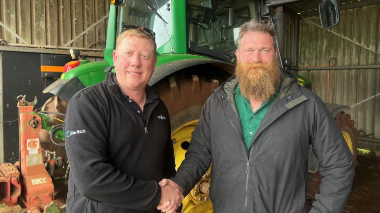 Syngenta Territory Sales Manager Wayne Richardson with Nutrien agronomist Russel Whitmore on farm in Scottsdale, Tasmania.