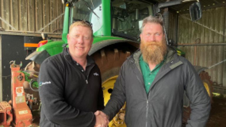 Syngenta Territory Sales Manager Wayne Richardson with Nutrien agronomist Russel Whitmore on farm in Scottsdale, Tasmania.