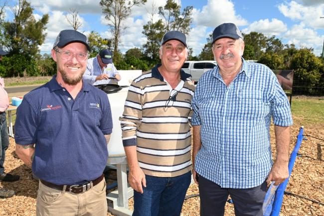 South Australian agronomists Daniel Hoffmann and Paul Pezzaniti and Mildura-based agronomist Brenton Frahm at GrowMore 2024, Bundaberg, Qld. 